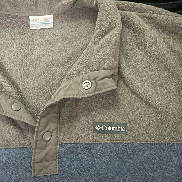 EUC Columbia Fleece Pullover, snap buttons, pockets, grey/slate blue Men’s L - Picture 2 of 4